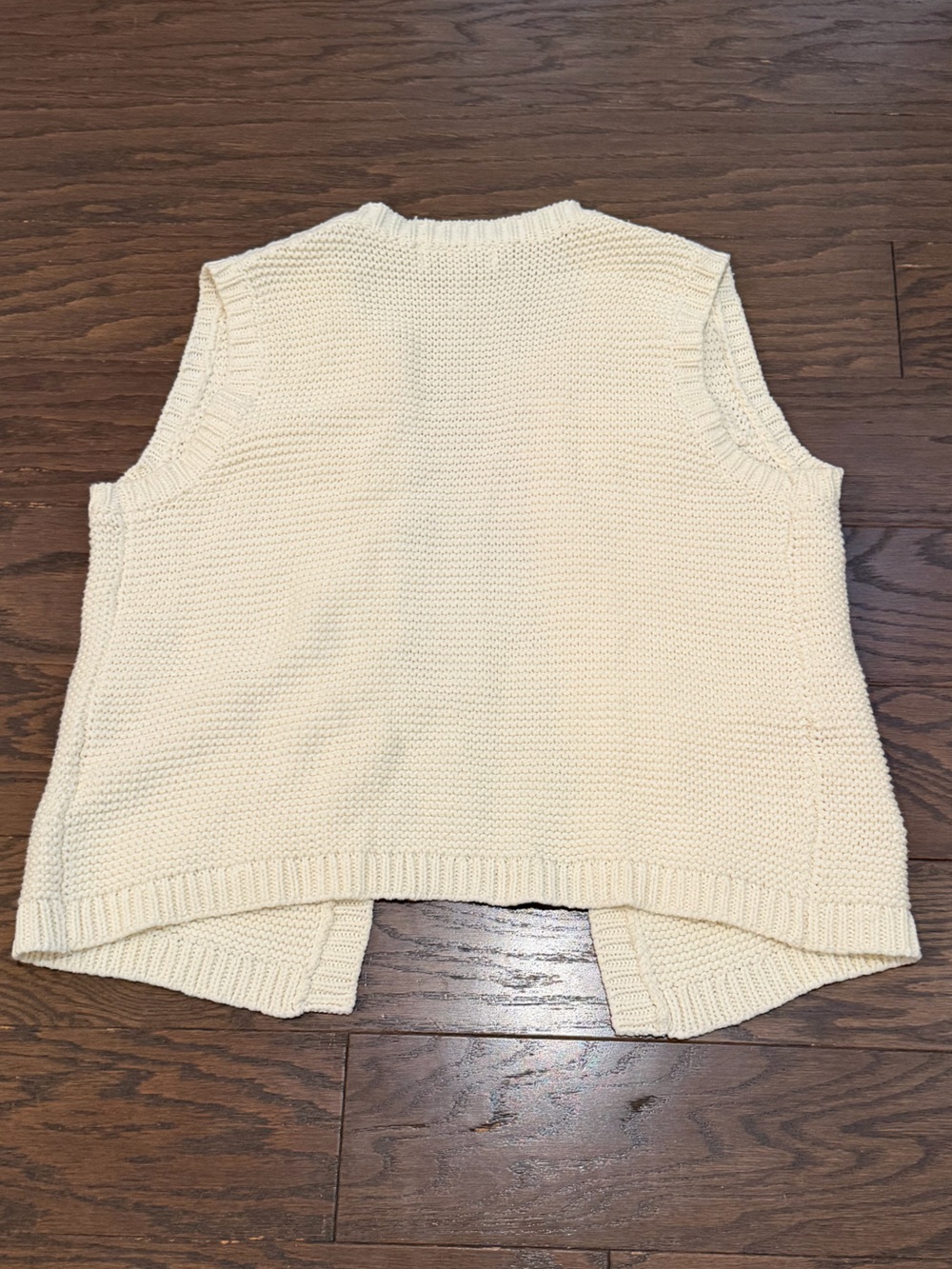 John + Jenn Cream Knit Sweater Vest Gold Button Pocket Open Front Size Large - Picture 5 of 8